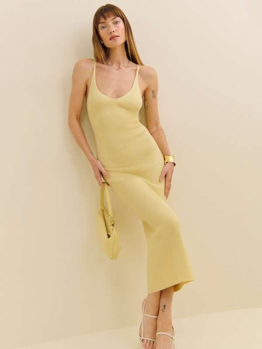 SMALL Reformation Dahlia Cotton Sweater Dress Pineapple NWT